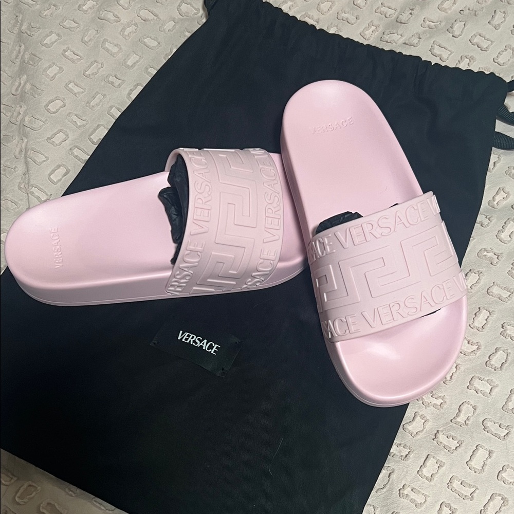 Versace Light Pink Embossed Slides
